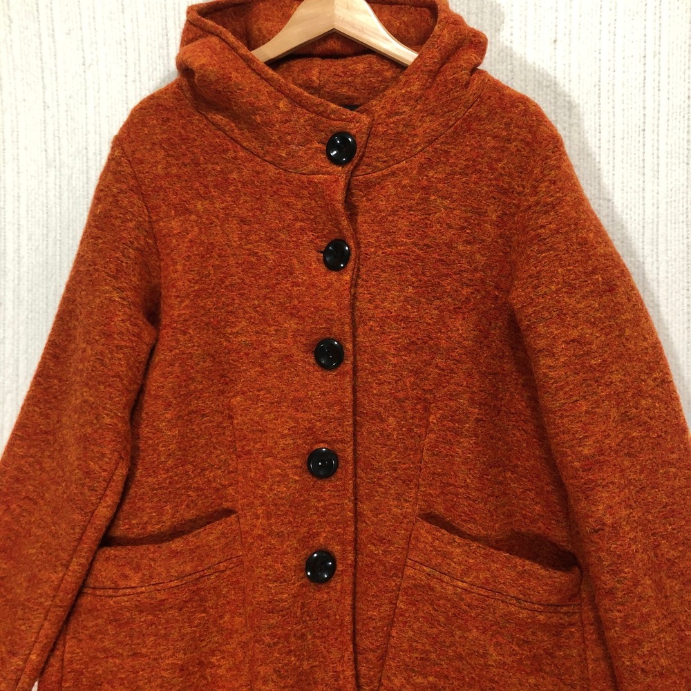 Charlotte & Louis Orange Wool Blend Hooded Button Front Coat Size 46 Made‎ Italy